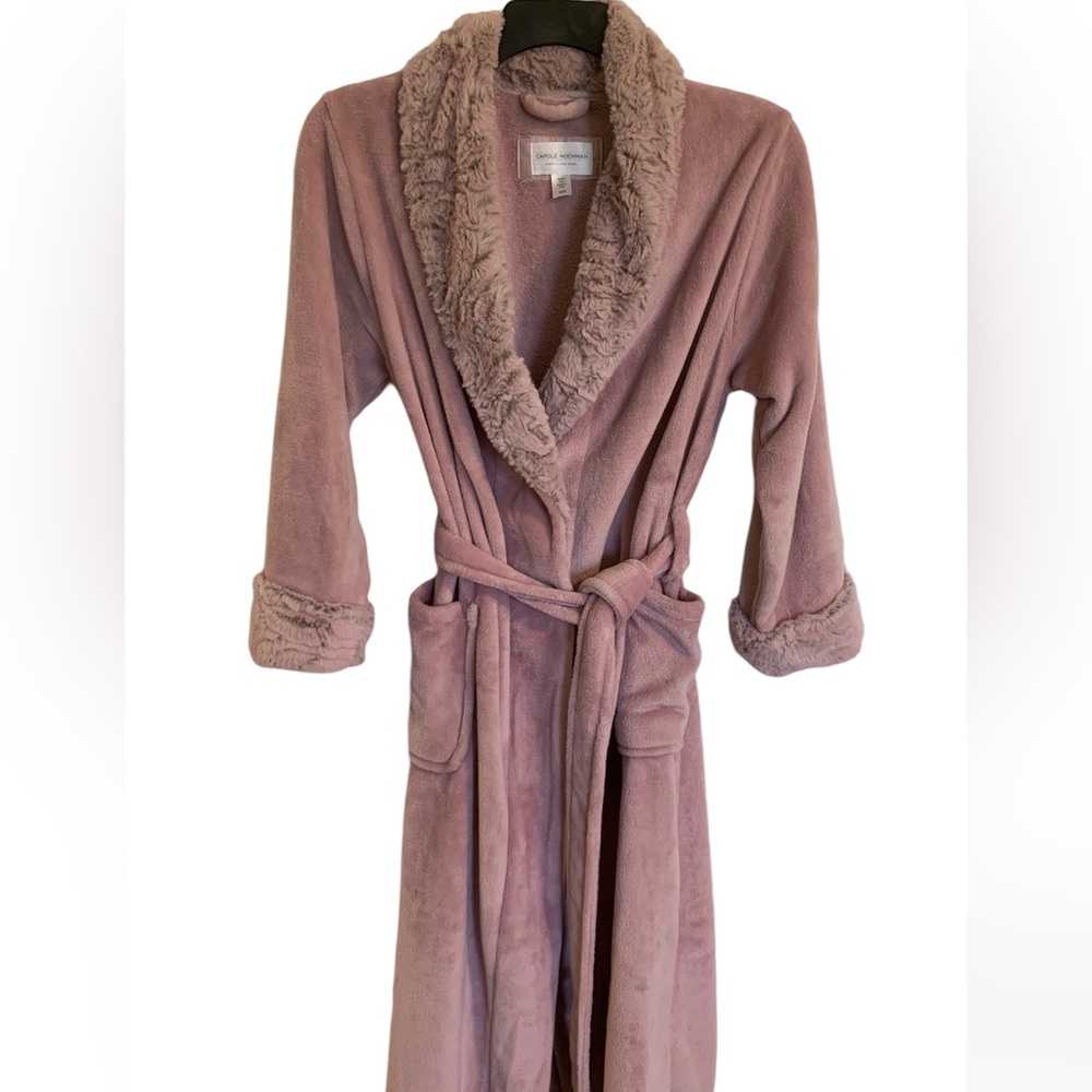 Carole Hockman robe luxurious wrap mauve faux fur size medium patch pockets NWOT
